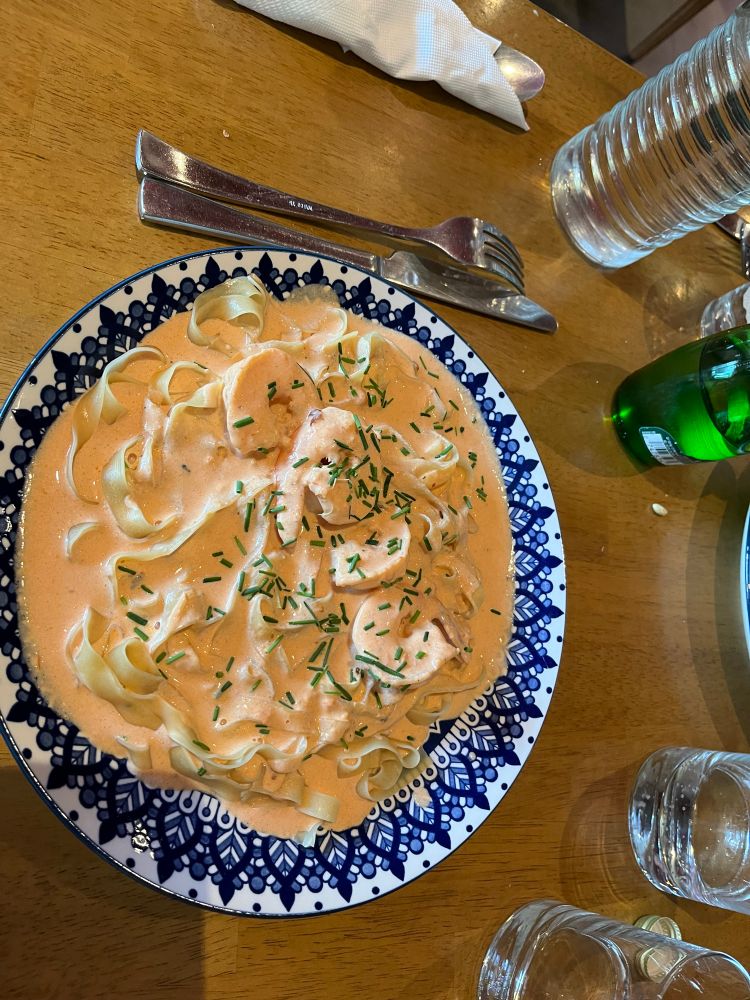 Shrimp with Vodka Sauce Linguine. 