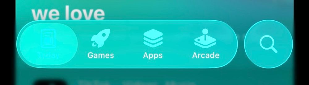 A screenshot of the iOS 26 tab bar in the AppStore app, with a green background, making it unable to read the content.
