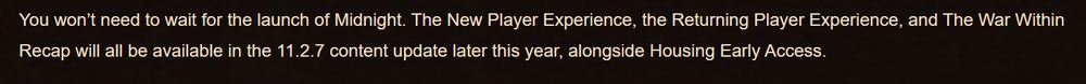 A snippet of text at the very bottom of the linked article, noting these new player features were coming in 11.2.7 later this year, 'alongside Housing Early Access'. 