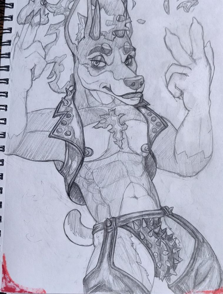 Dobermann Fursona wearing leather gear