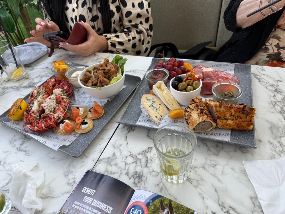 Charcuterie and a sea food tray. 