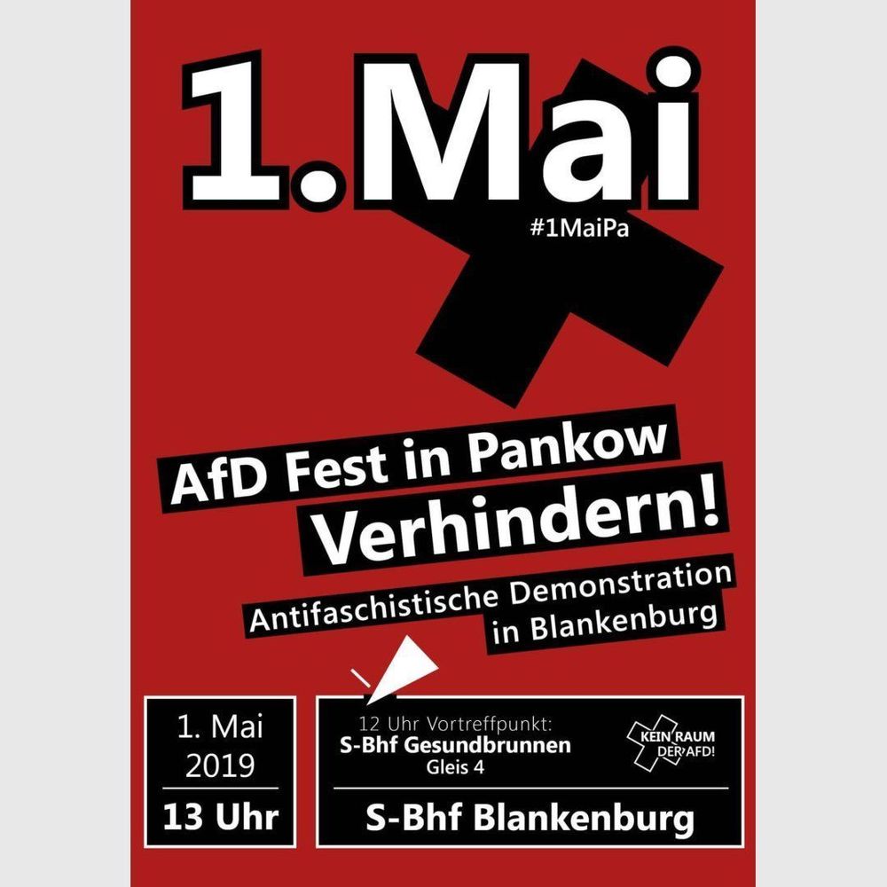 1. Mai: AfD Fest in Pankow Verhindern!

2019

#politicalposter #berlinposter #noafd #b0105 #1MaiPa #pankow