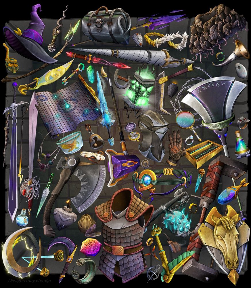 Giant pile of magical items for 5e.