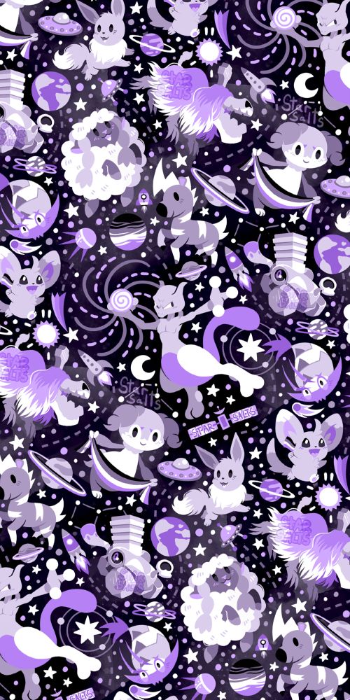An array of colorful Pokemon all centered around Asexual pride. Smaller details such as hearts, flowers, and pride flags dapple the spaces in-between the Pokemon.
