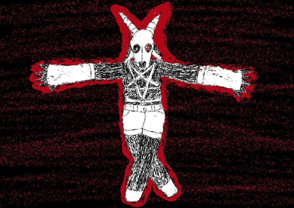Goat skulled demon making a Slipknot reference.
