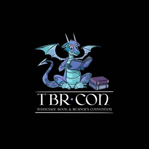 Image is a cute blue dragon reading a book.  Text is TBR Con. Tennessee Book and Reader's Convention 