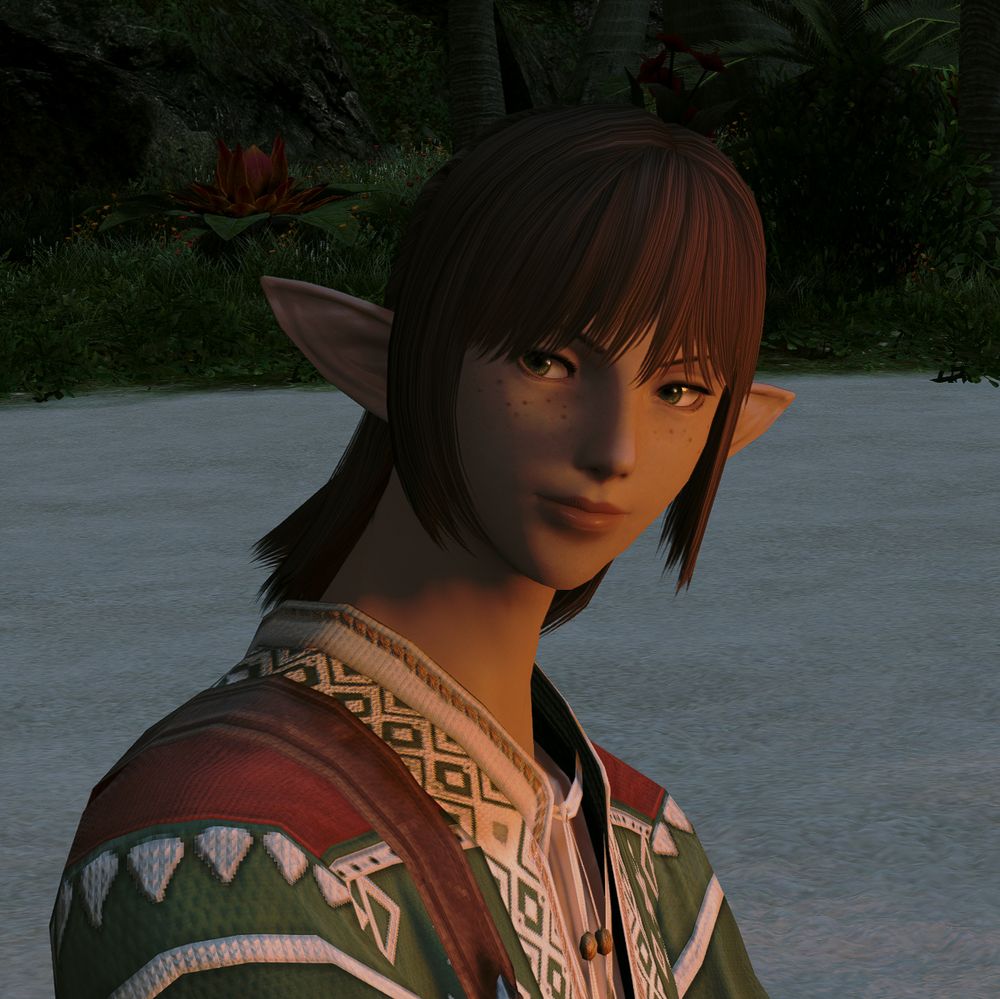 Duskwight on a beach lit by campfire