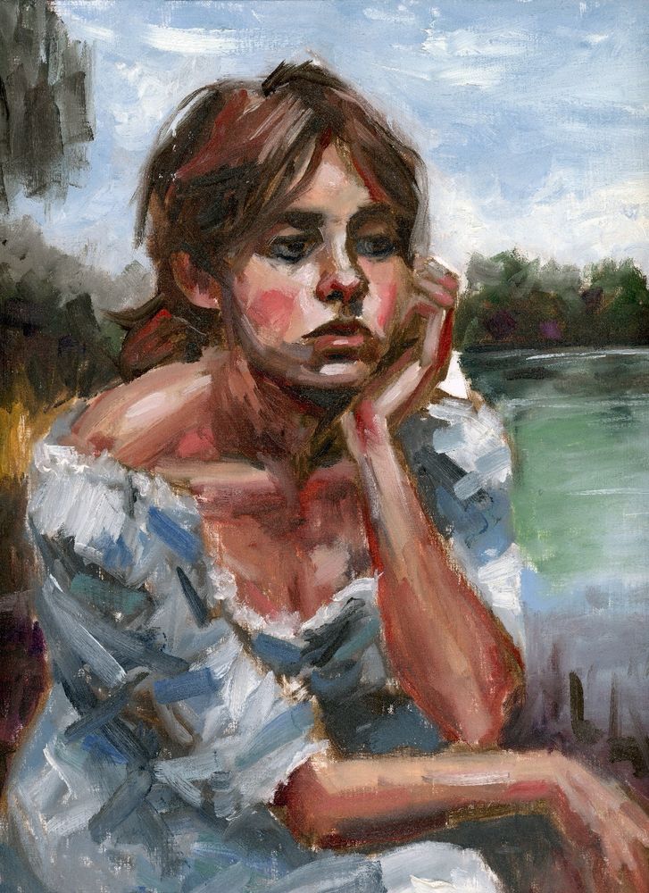 Woman by a bayou. Oil painting by Jon Amdall 