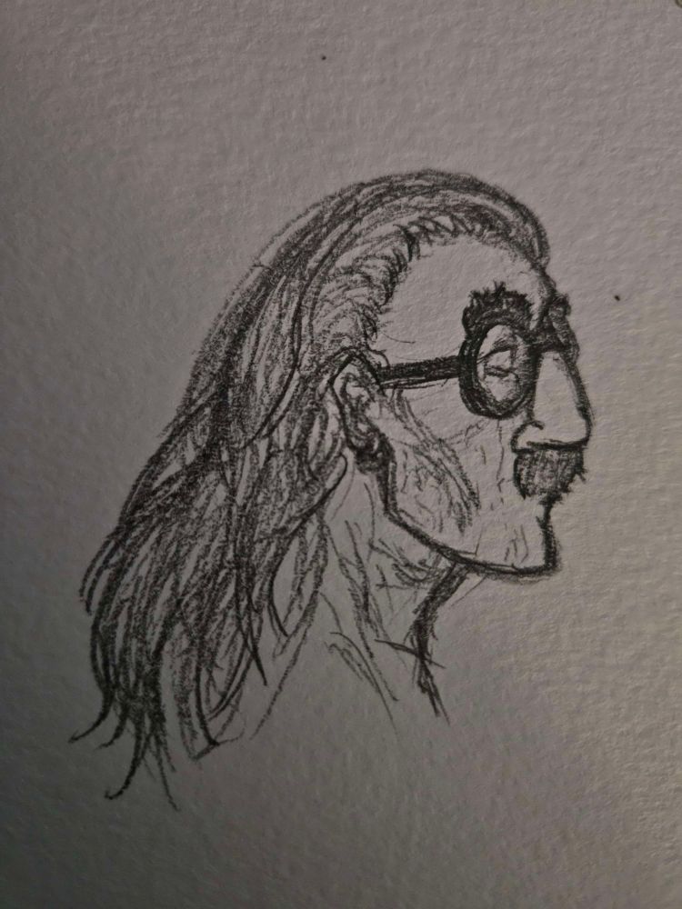 Pencil drawing of a profile view of an undead from World of Warcraft wearing Groucho glasses