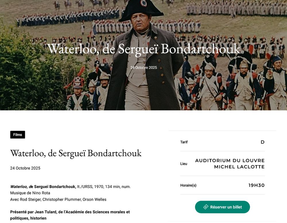 Festival De David à Kubrick : Waterloo, 19h30 au Louvre (sur réservation)