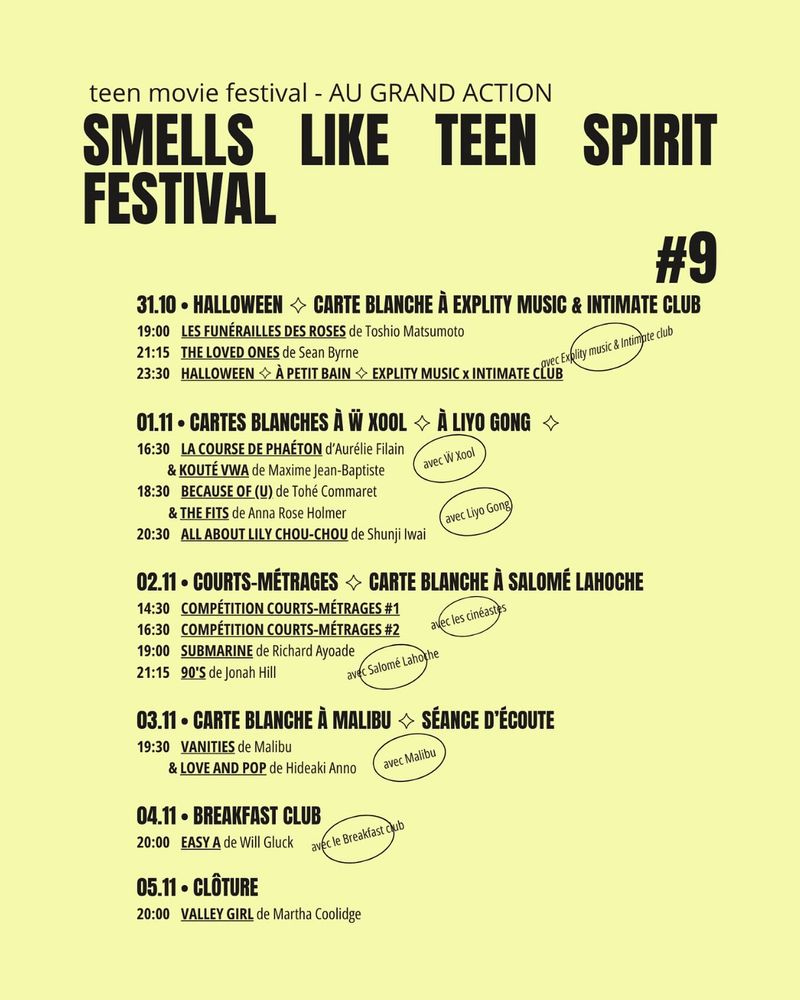 Programme du Smells like teen spirit festival, du 31 octobre au 5 novembre au Grand Action
