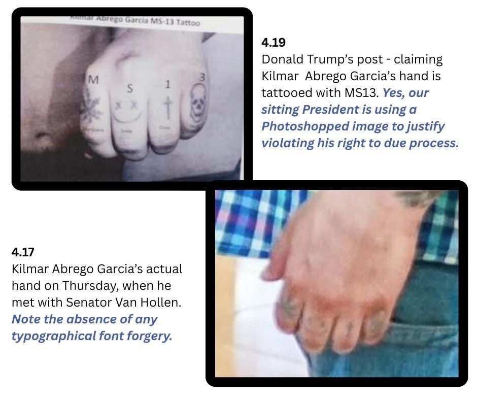 A photo showing Garcia’s actual hand compared to a doctored image. 