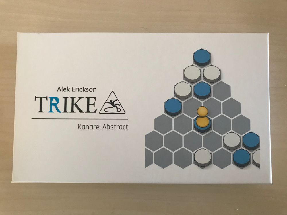 Game box for TRIKE, featuring a picture of the triangular hex board 