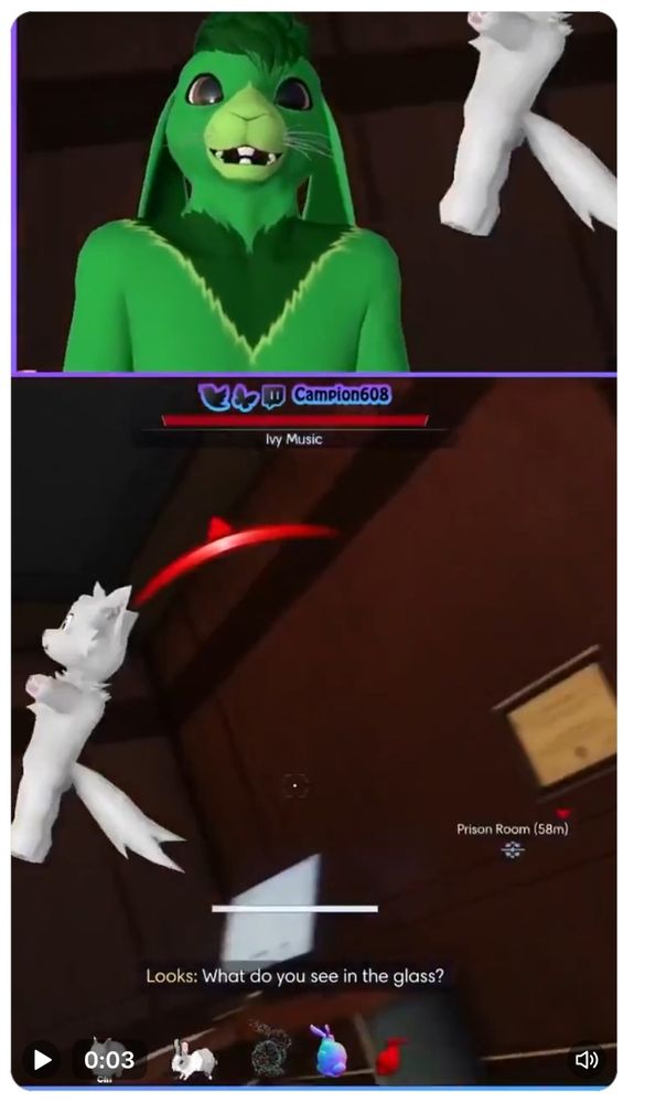 A white fox(?) plush is headed straight for Campion's head.