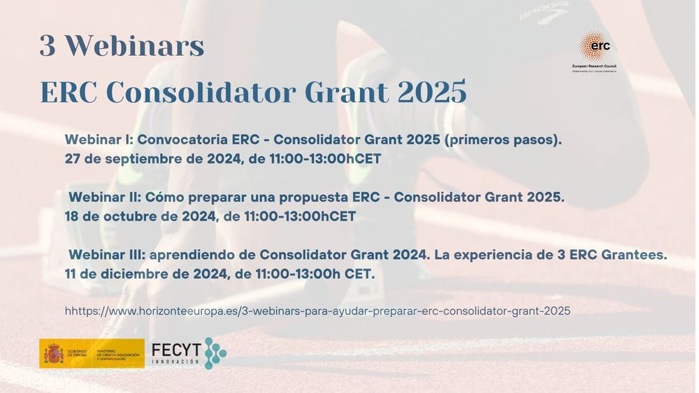 Webinar III: aprendiendo de Consolidator Grant 2024. La experiencia de 3 ERC Grantees. 11 de diciembre de 2024, 11:00-13:00h CET.


