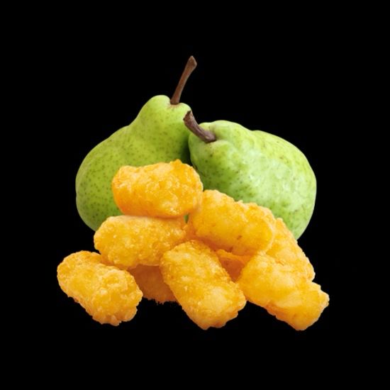 Tater tots and pears on a black background. This is a meme making fun of the worn out “thoughts and prayers” offered when tragedy strikes.