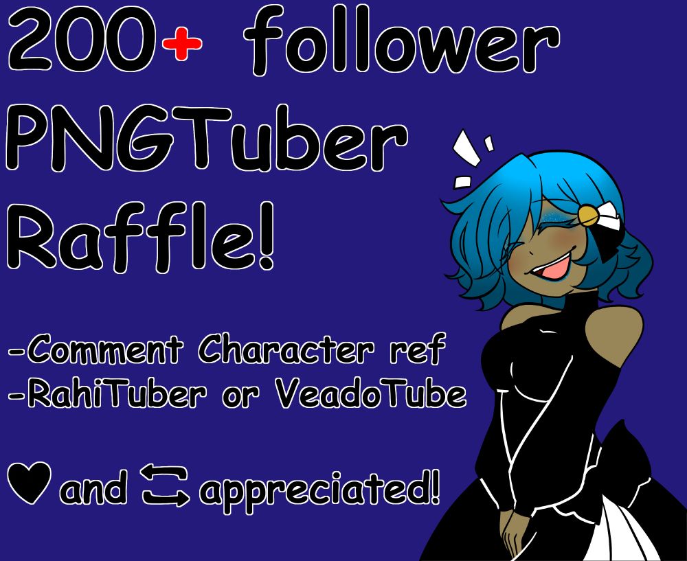 Two hundred plus follower PNGTuber Raffle!
1. Comment Character ref
2. Pick RahiTuber or VeadoTube as choice of program

Like and share appreciated!