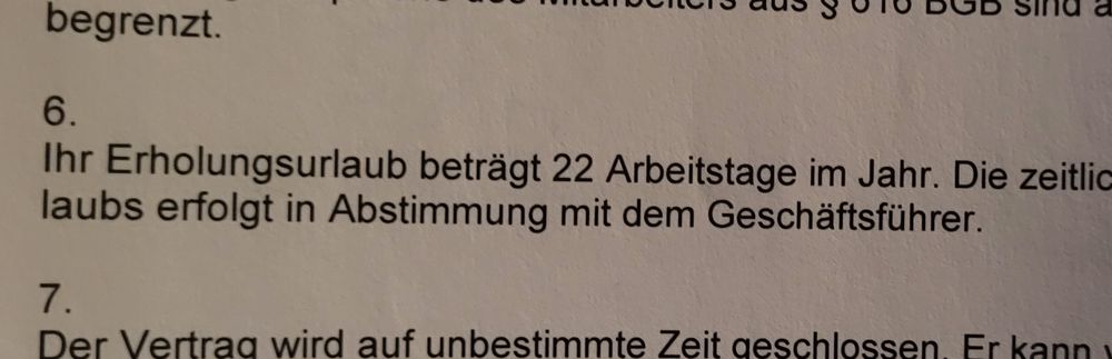 Auszug aus einem Arbeitsvertrag