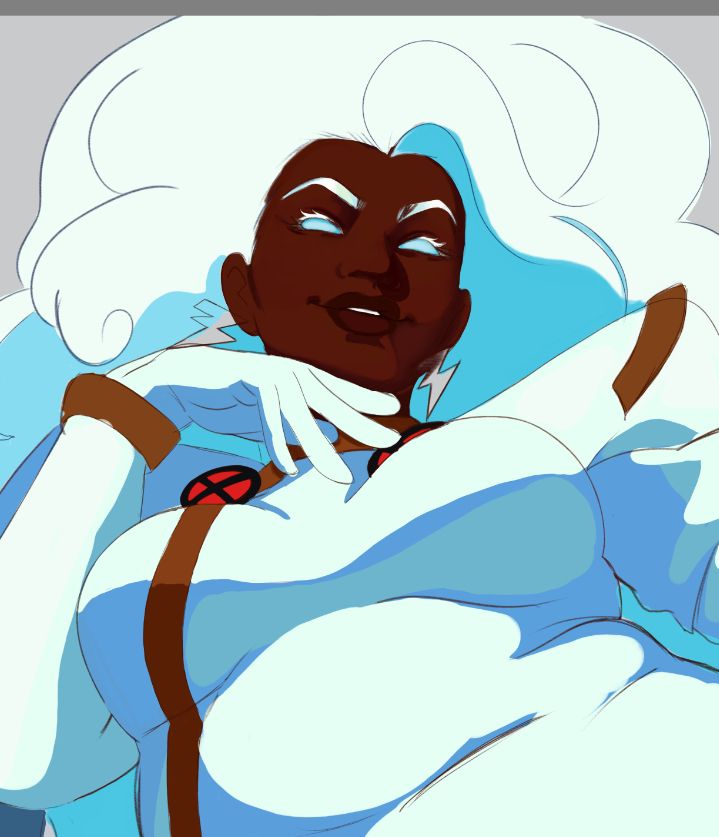 an unfinished piece of Storm from X-men but she's plus sized 
