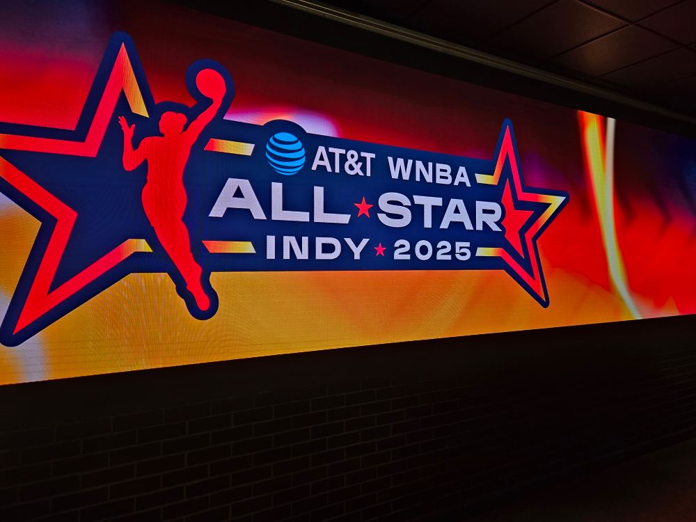 Screen showing the wnba all star game 2025 logo. 