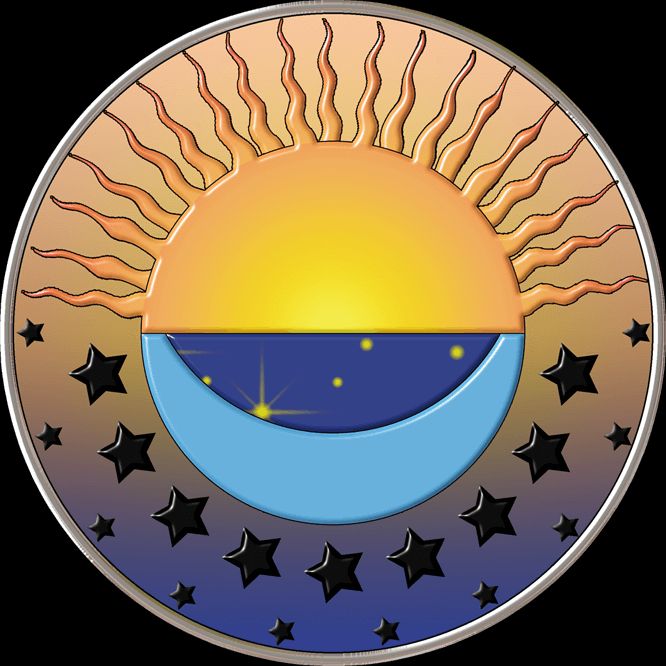 sun/moon art nouveau in a yellow-to-blue gradient.