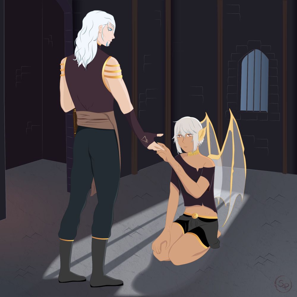 Fanart Of #SirensonASMR Character Killian and My Listener OC Augurio, a Bat HB (halfblood) 