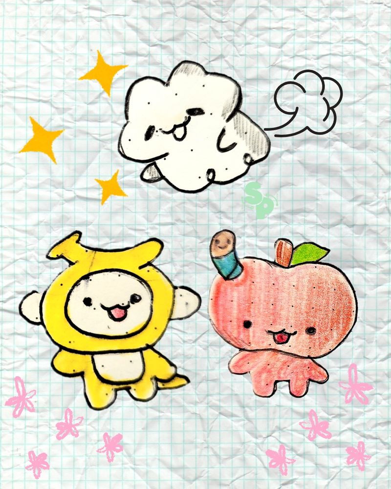 Doodle artfight attack of Nana, Manz, and Toot 

ocs of ghostiekid on bsky 