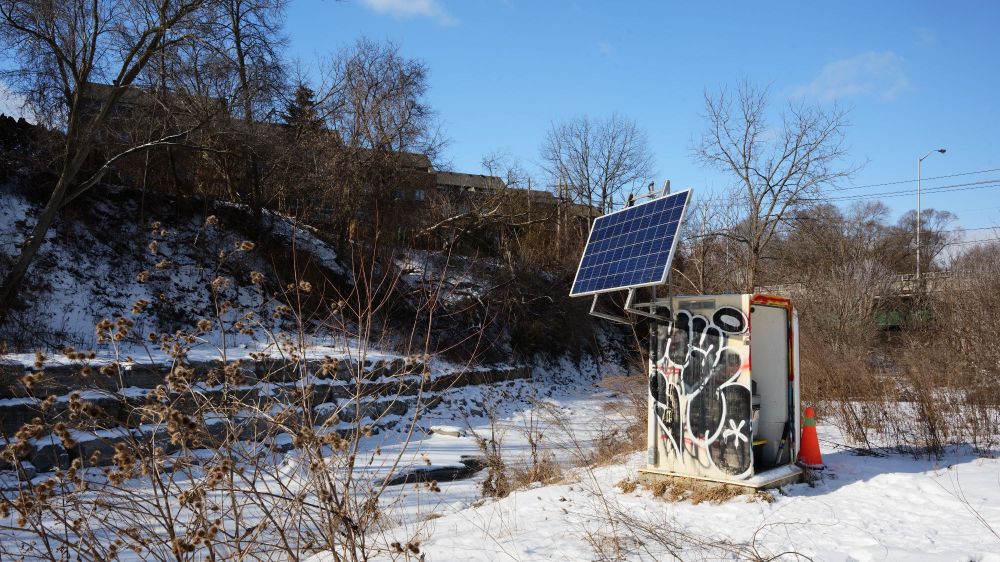 A water quality testing station at Mimico Creek.