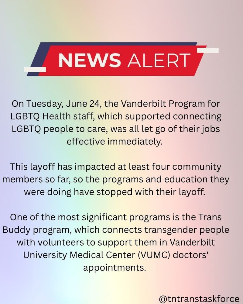 A news alert regarding the closure of the Vanderbilt Program for LGBTQ Health