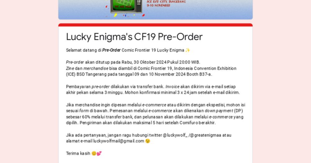 Lucky Enigma's CF19 Pre-Order