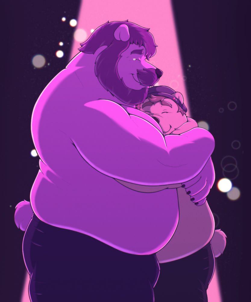 Around 5 years ago, a certain purple bear was made a reality, after being a concept for years

Initially, he was meant to be more of an escape mechanism, as I was in a pretty dark place in life, so the guise of a sweet wholesome purple bear who was so lovable and kind felt like just what I needed

But over time, Exo became more than just a fursona for me, seeing the love folks had for the bear made me wish I was just like that, that I was more like that lovable kind bear everyone loved

Overtime, I got better, got out of whatever place I was in, and slowly, without realizing, Exo grew with me, no longer a fursona, and honestly, feels as integral to me as my own being, and I couldnt imagine my life without him

in essence, this dumb purple bear helped me out when I needed it most, and now, 5 years later, I continue to absolutely cherish him

To represent that, the younger Exo is meant to be younger me, finally seeing his hopes and dreams realized in older Exo (me from today)

So, thank you, me, for always being there for me <3