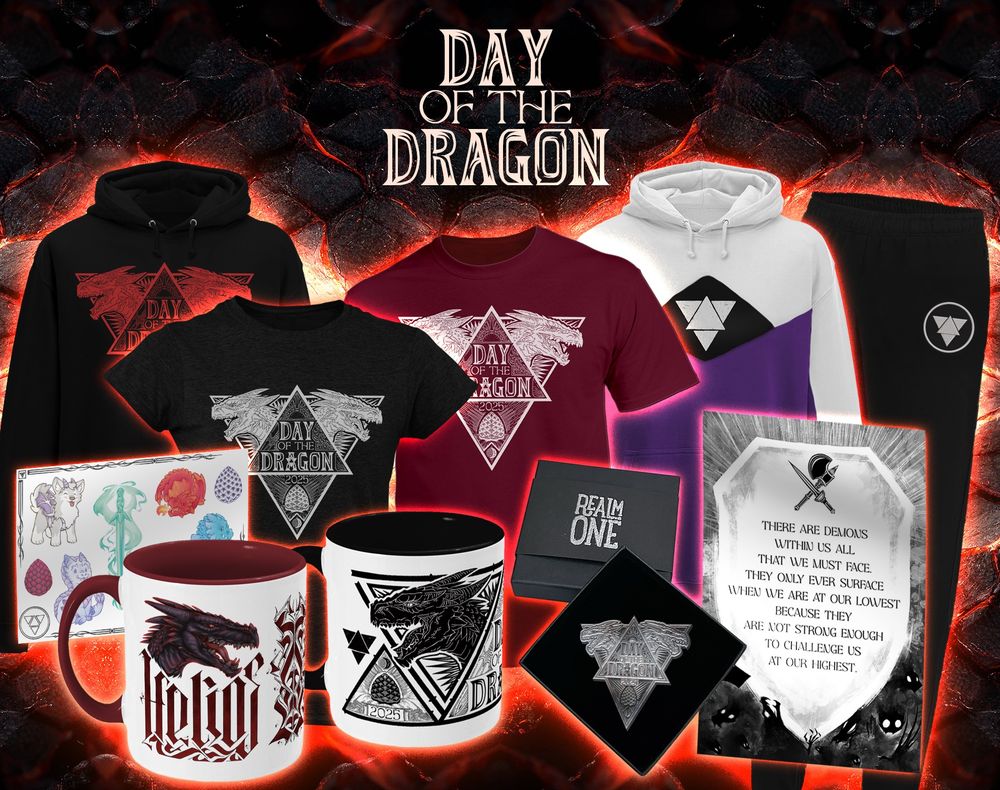 Collection of merchandise for day of the dragon 2025