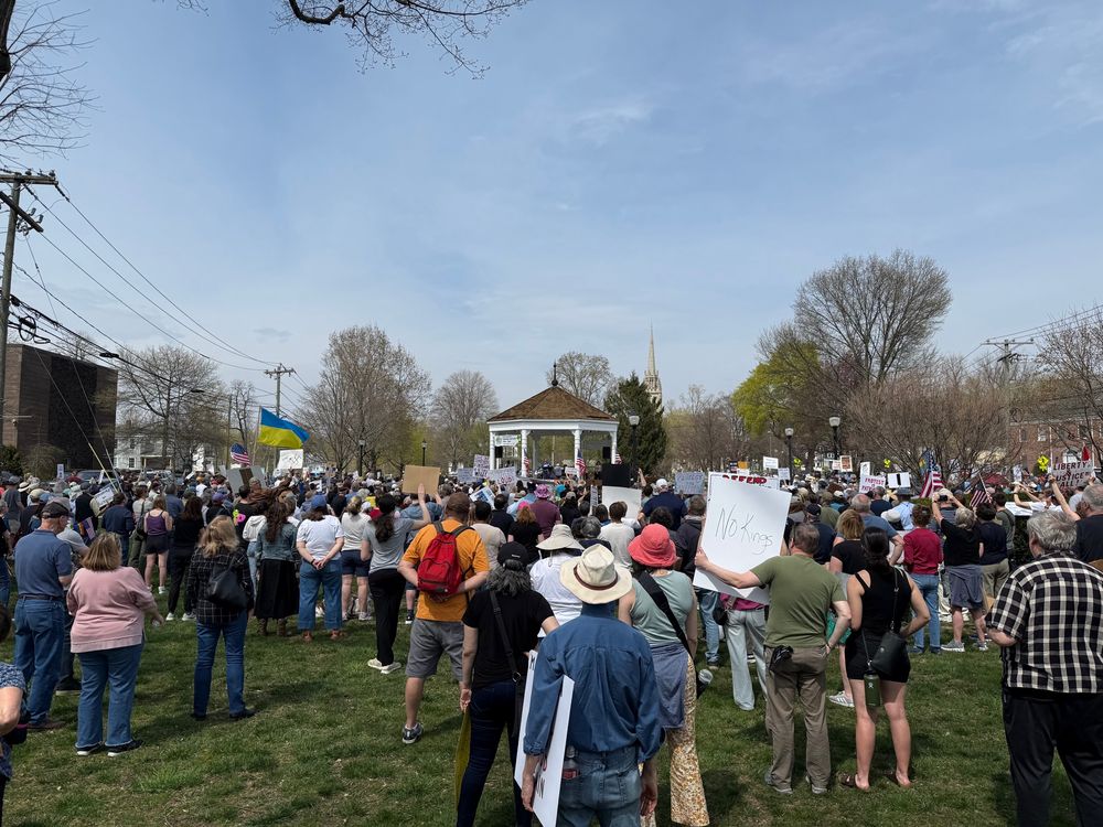 People gathered on the Norwalk Green in Norwalk, CT for the national protest.