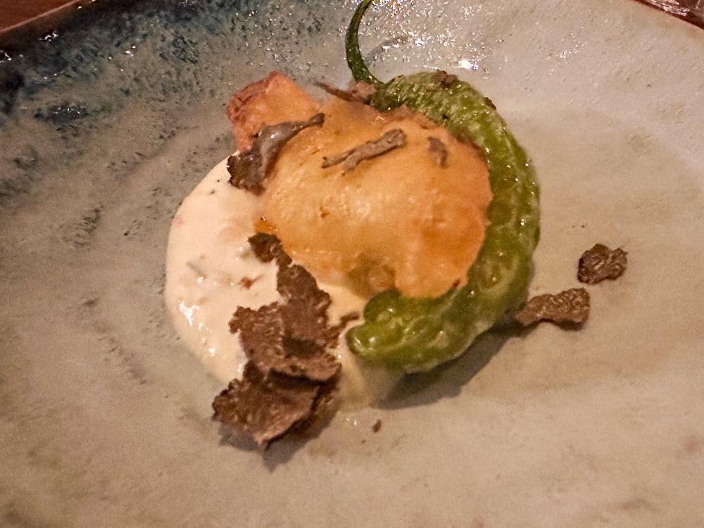 Fried fish with shishito peppers