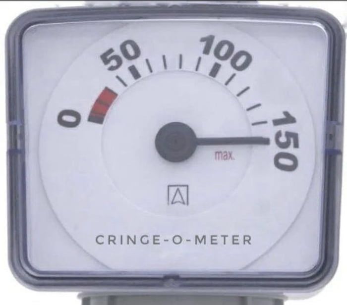 Gauge from 0 to 150 titled "Cringe-o-meter"