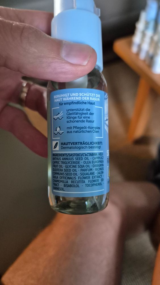 Ingredients of DM shaving oil.