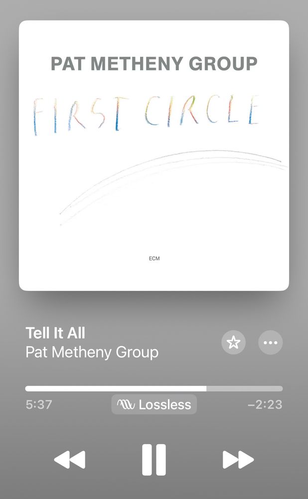 Screenshot of Apple Music player showing the album cover for The First Circle, playing the track Tell It All. 