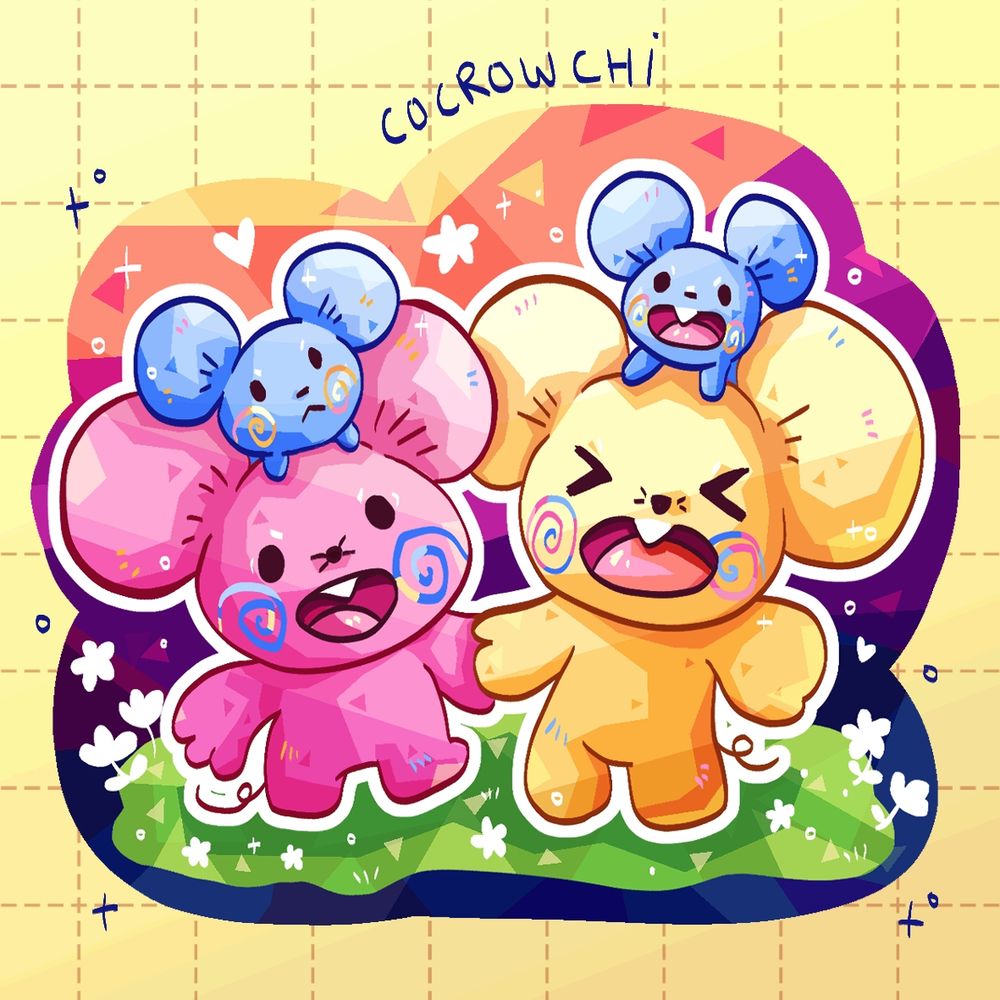 Un dibujo de los ratones estos de Pokémon que son una familia. Nunca supe como se llaman 