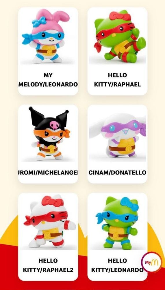 La colección de sanrio x tortugas ninja del mcdonald