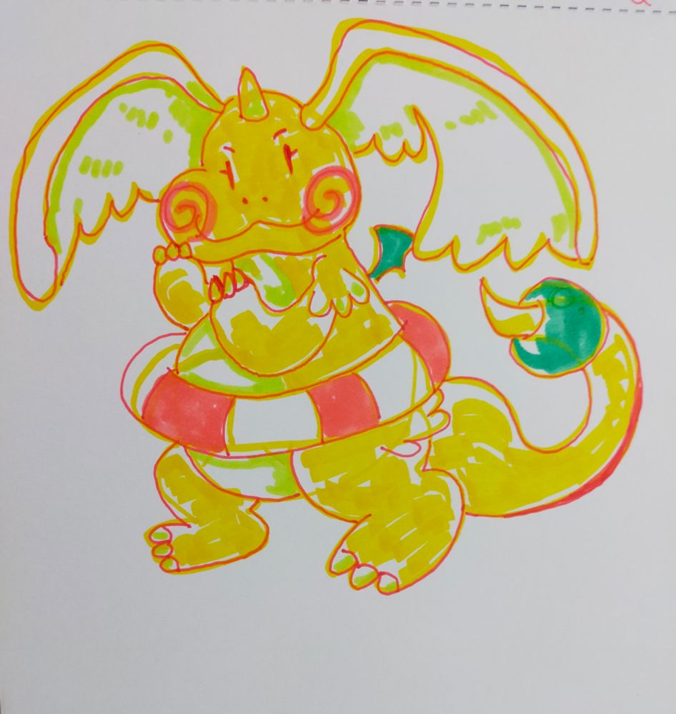 Dibujo hecho con bolis y rotuladores de Mega Dragonite