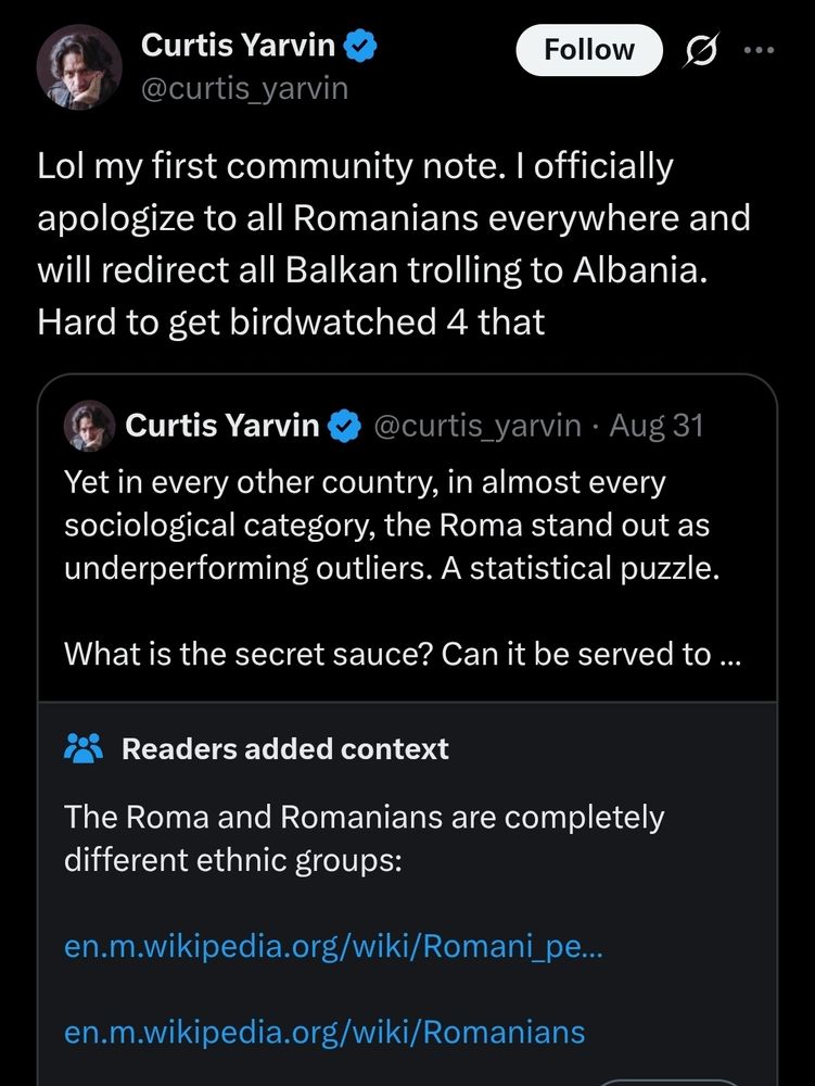 Lol my first community note. I officially apologize to all Romanians everywhere and will redirect all Balkan trolling to Albania. Hard to get birdwatched 4 that