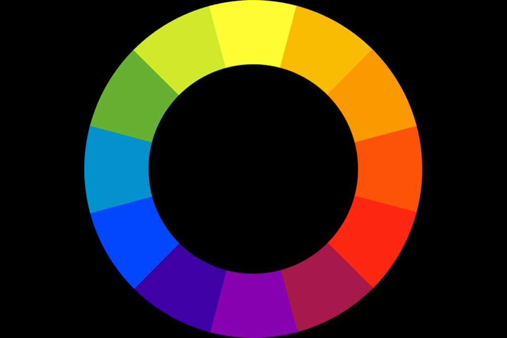 A circle of 12 colors, moving from yellow to orange to red to purple to blue to green and back to yellow.