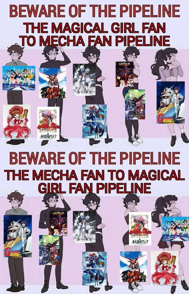Sailor moon, Cardcaptor Sakura, Magic Knight Rayearth, Witch from mercury, GQuuuuuuX, Evangelion, Code Geass, Kidou senshi Gundam. 