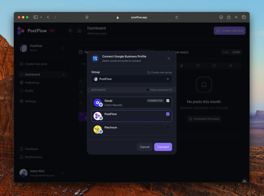 Google Business Integration in PostFlow for scheduling posts