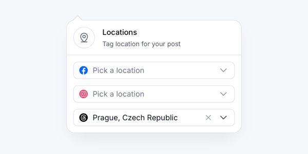 Location tagging in PostFlow for Threads, Facebook and Instagram
