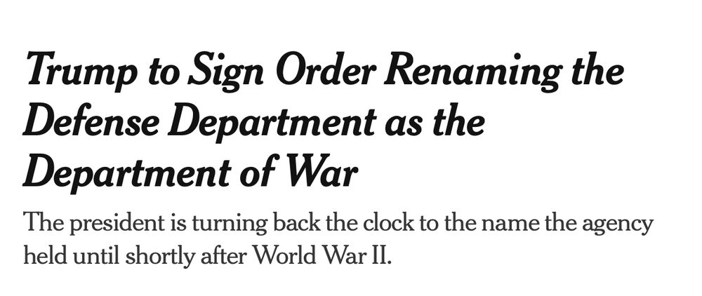 Trump to Sign Order Renaming the Defense Department as the Department of War
The president is turning back the clock to the name the agency held until shortly after World War II.
