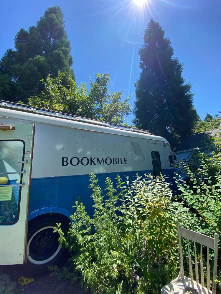 Gertie the Bookmobile in the garden