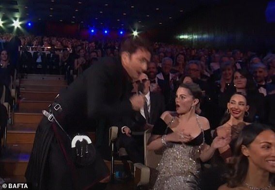 David Tennant startling Selena Gomez at the BAFTAs