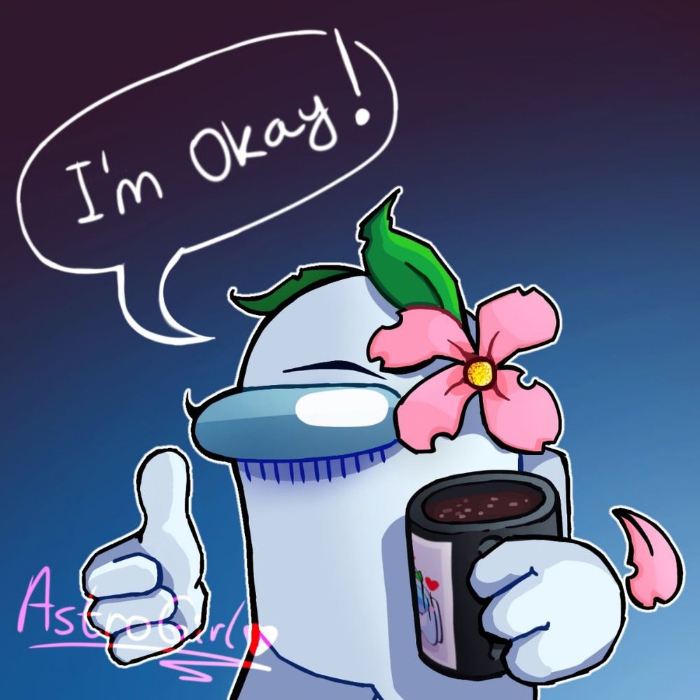 Ill Astro with a cup of tea. Her flower headband is dying