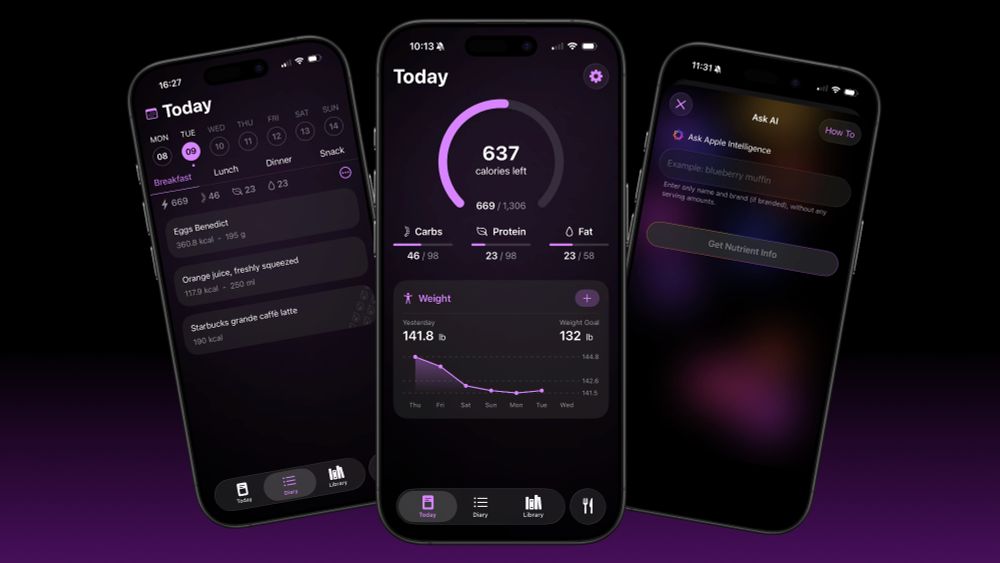 3 screenshots of Nunch iOS app on a gradient background with the left and right one slightly tilted to their respective sides